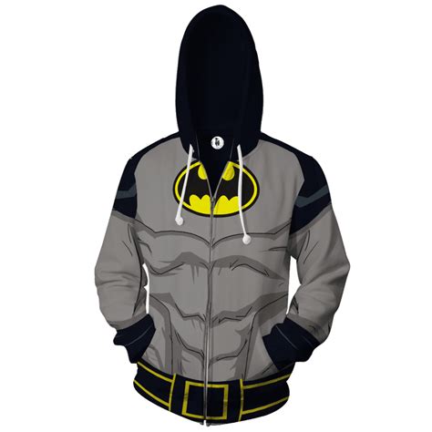 Batman Dc Comics Grey Costume Cosplay 3d Zip Up Hoodie