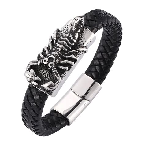 Punk Scorpion Bracelet Men Genuine Leather Bracelet Magnetic Buckle