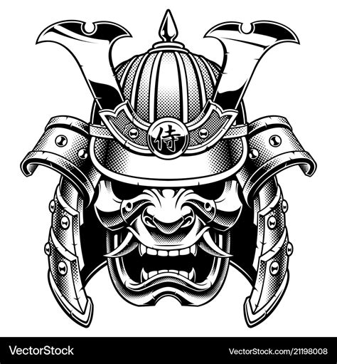 Samurai Warrior Mask Bw Version Royalty Free Vector Image