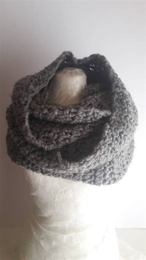 Unisex Crochet Shawl Handmade Wool Scarf Chunky Grey Tweed - Etsy