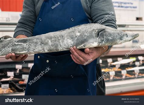 Male Fishmonger Fish Market Worker Holding Stock Photo