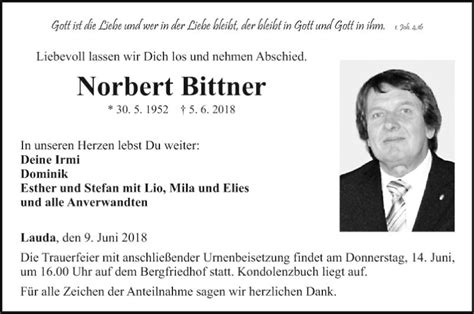 Traueranzeigen Von Norbert Bittner Trauerportal Ihrer Tageszeitung