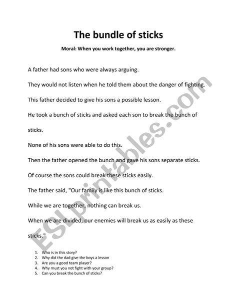 The bundle of sticks. Fable - ESL worksheet by itsdori101