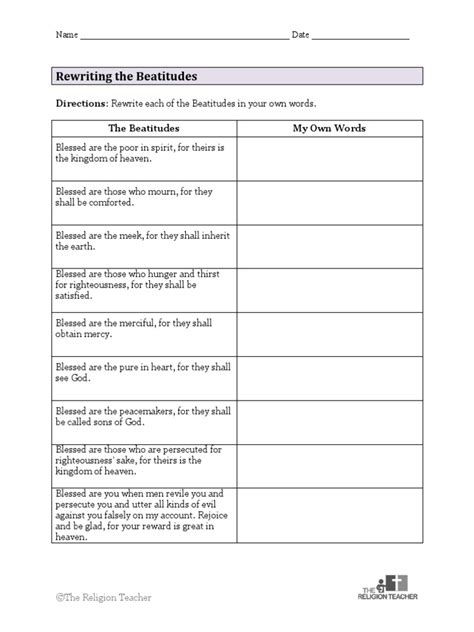 The Beatitudes Worksheets 1 Beatitudes Heaven