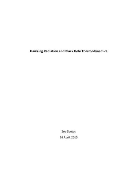 Hawking Radiation and Black Hole Thermodynamics | PDF