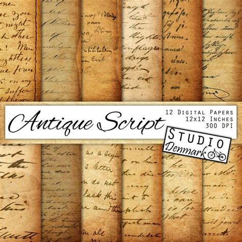 Antique Script Digital Paper 12 Vintage Handwritten Letters