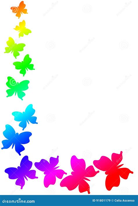 Rainbow Butterflies Corner Border Frame Stock Illustration - Illustration of beautiful, frame ...