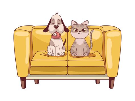 sofa with dog and cat 10437527 Vector Art at Vecteezy