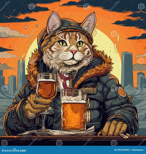 Post Apocalyptic Cat In Winter Coat Graphic Illustration With Munich