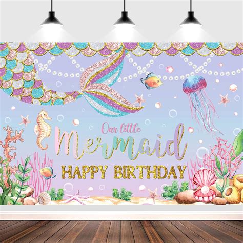 Yinqin 180x120 Cm Mermaid Happy Birthday Party Backdrops Colth 71x47 In Glitter