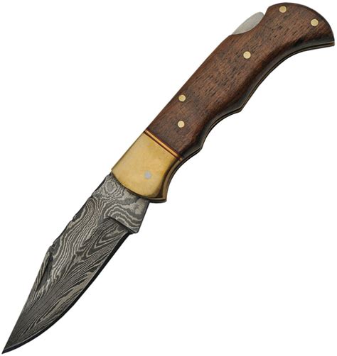 Dm1213 Damascus Lockback Pocket Knife Wood