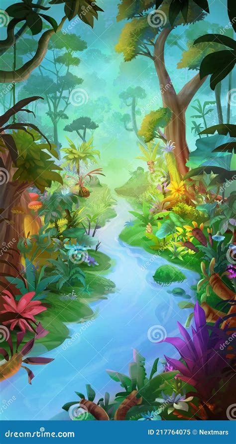 Dream Forest Nature Scene Fantasy Backdrop Stock Illustration