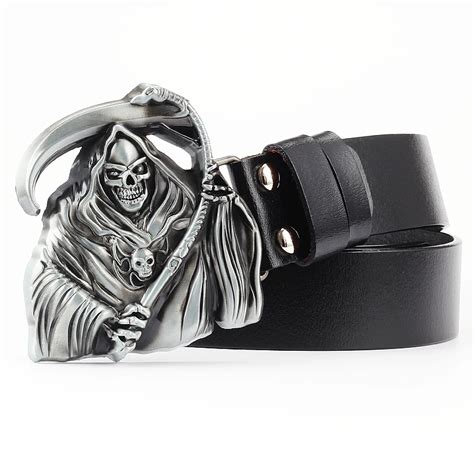 Fashion Hip Hop Style Belt Deaths Head Skull Buckle Cowskin Leather