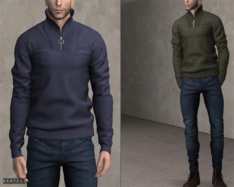 Half Zip Sweater Darte77 Custom Content For Ts4 Sims 4 Men