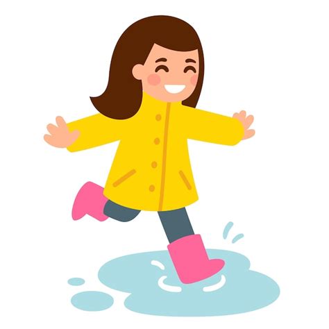 Menina Bonito Dos Desenhos Animados Capa De Chuva E Botas De