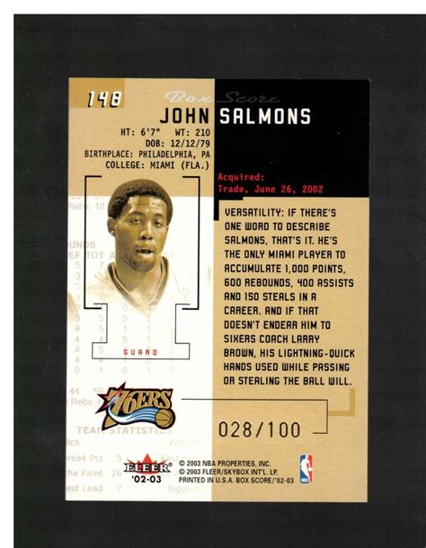 Fleer Box Score John Salmons Rookie St Edition