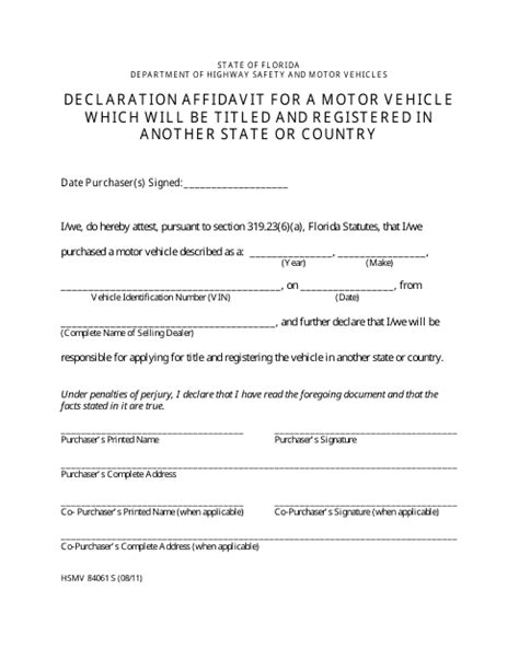 Affidavit Of Sale Of Motor Vehicle