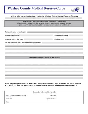 Fillable Online Washoecounty Washoe County Medical Reserve Corps Fax