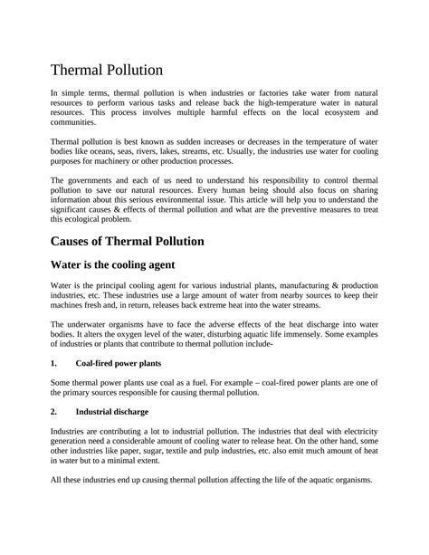 SOLUTION: Thermal pollution - Studypool