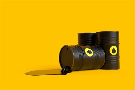 Premium Photo Barrel Of Oil Spilling On A Yellow Bright Background Black Barrel From Which Oil