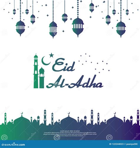 Eid Al Adha Mubarak Islamic Greeting Card Design With Dome Mosque And