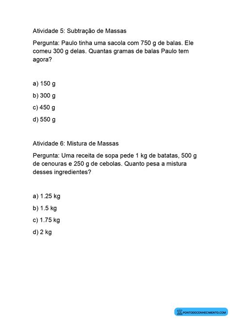 Atividades Medidas De Massa Ano Braincp