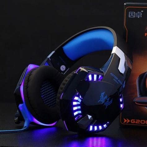 Fone De Ouvido Over Ear Gamer Kotion G2000 Preto E Azul Com Luz Led