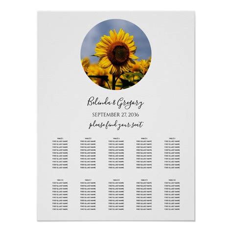 Sunflower Blue Sky Rustic Wedding Seating Chart Zazzle Rustic