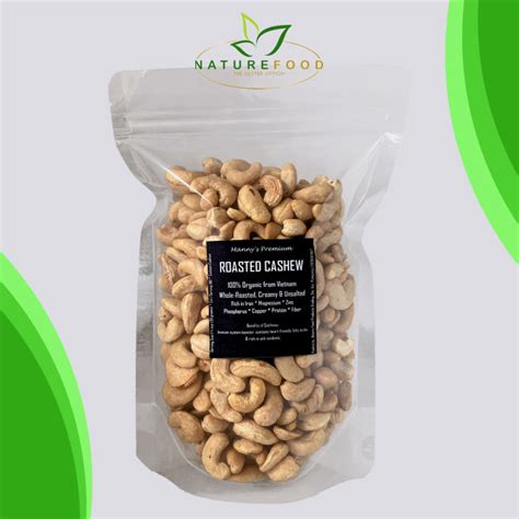 Roasted Cashew Whole Organic Oil Free Plain Unsalted Healthy Low