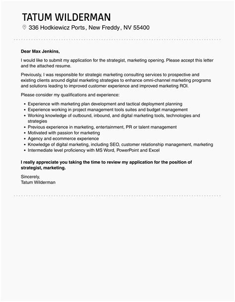 Strategist Marketing Cover Letter Velvet Jobs