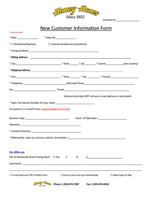 New Customer Information Form Template