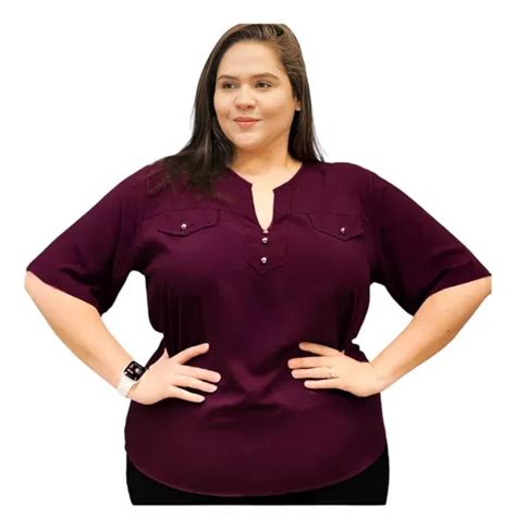 Camisa Blusa Plus Size Feminina Manga Curta Social Sport Mercadolivre