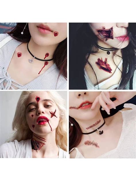 Pcs Halloween Realistic Horror Scar Temporary Tattoos Shein Usa