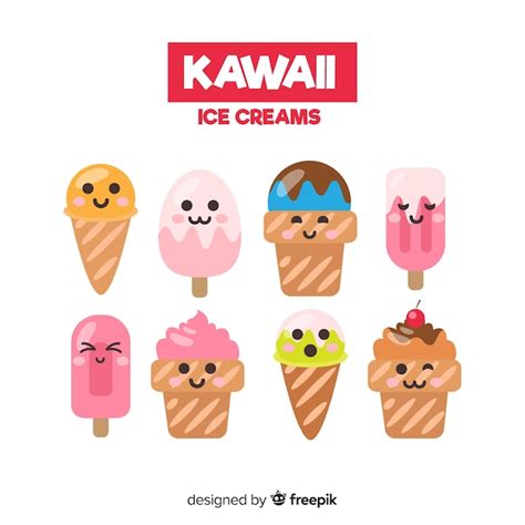 Free Vector Hand Drawn Kawaii Ice Cream Characters Set