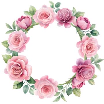 Watercolor Pink Rose Wreath Clipart Watercolor Pink Rose Wreath