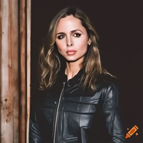 Actress Eliza Dushku Lookalike In Country Plaid Shirt And Leather