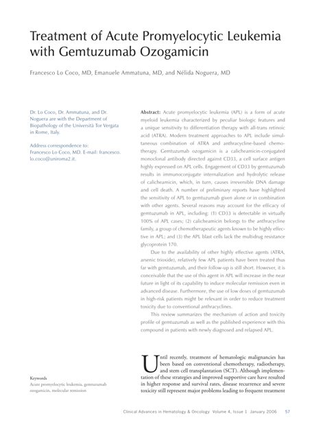 Pdf Treatment Of Acute Promyelocytic Leukemia With Gemtuzumab Ozogamicin