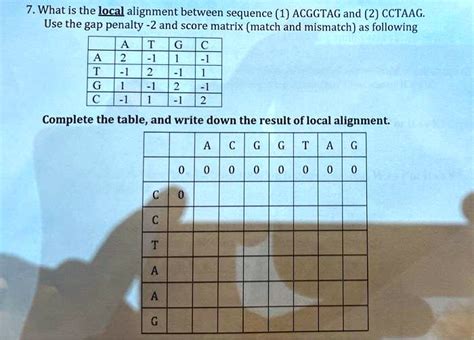 Solved What Is The Local Alignment Between Sequence 1 Acggtag And 2