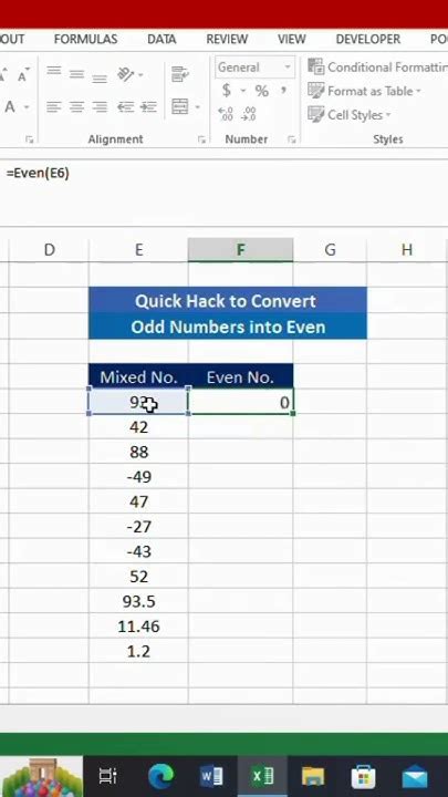 Quick Hack To Convert Odd Number To Even In Excel Excel Tutorial Excel Tricks Excel