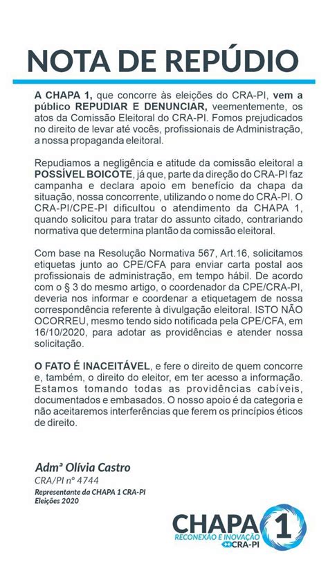 Nota De Repúdio 180graus O Maior Portal Do Piauí