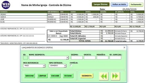 Planilha Excel de dízimos e ofertas grátis