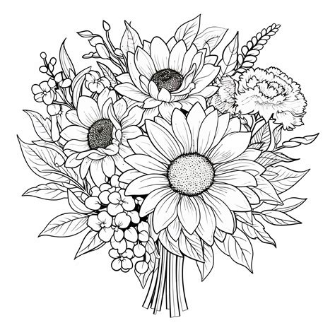 Premium Vector Sunflowerbouquetspringcoloringpage