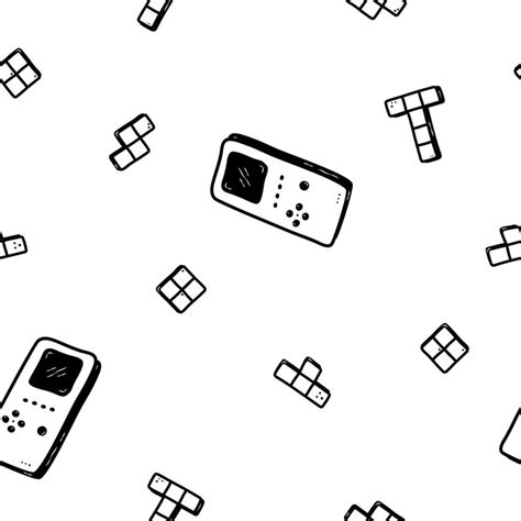 Retro Vibe Doodle Pattern Tetris Hand Drawn Seamless Pattern Tetris