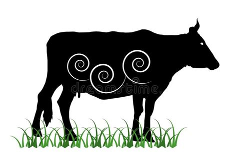 Silhouette Of A Rural Cow Isolated On White Background Side View Stock