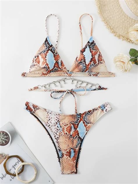 Shein Swim Sxy Conjunto De Bikini Con Estampado De Piel De Serpiente