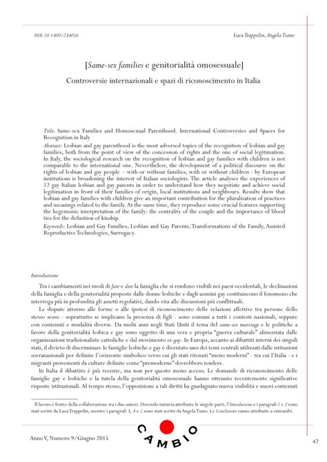 PDF Same Sex Families e genitorialità omosessuale Controversie internazionali e spazi di