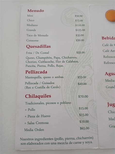 Menu At Menuderia La Familia De Do A Jose Tepeyac Restaurant Zapopan