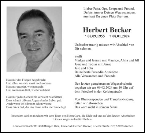 Traueranzeigen Von Herbert Becker Aachen Gedenkt