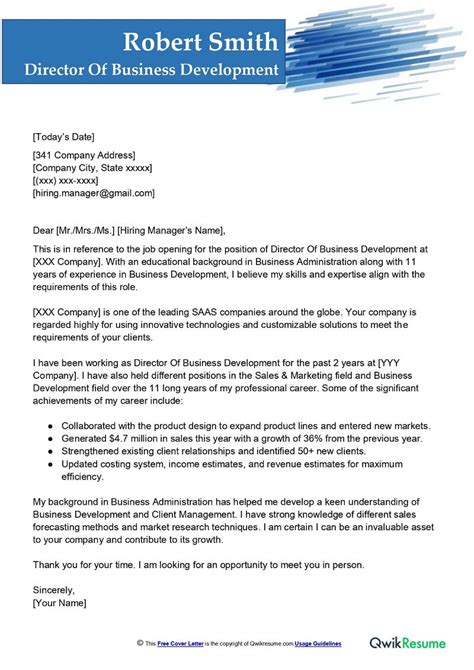 Director Of Business Development Cover Letter Examples Qwikresume