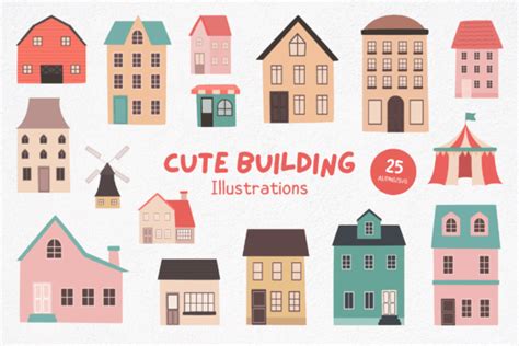 cute building illustrations graphic  illustrava creative fabrica